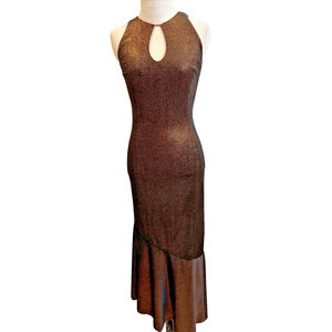 Riva Collections Black Bronze Velour Dress Keyhole Gown Vintage Small Med NWOT